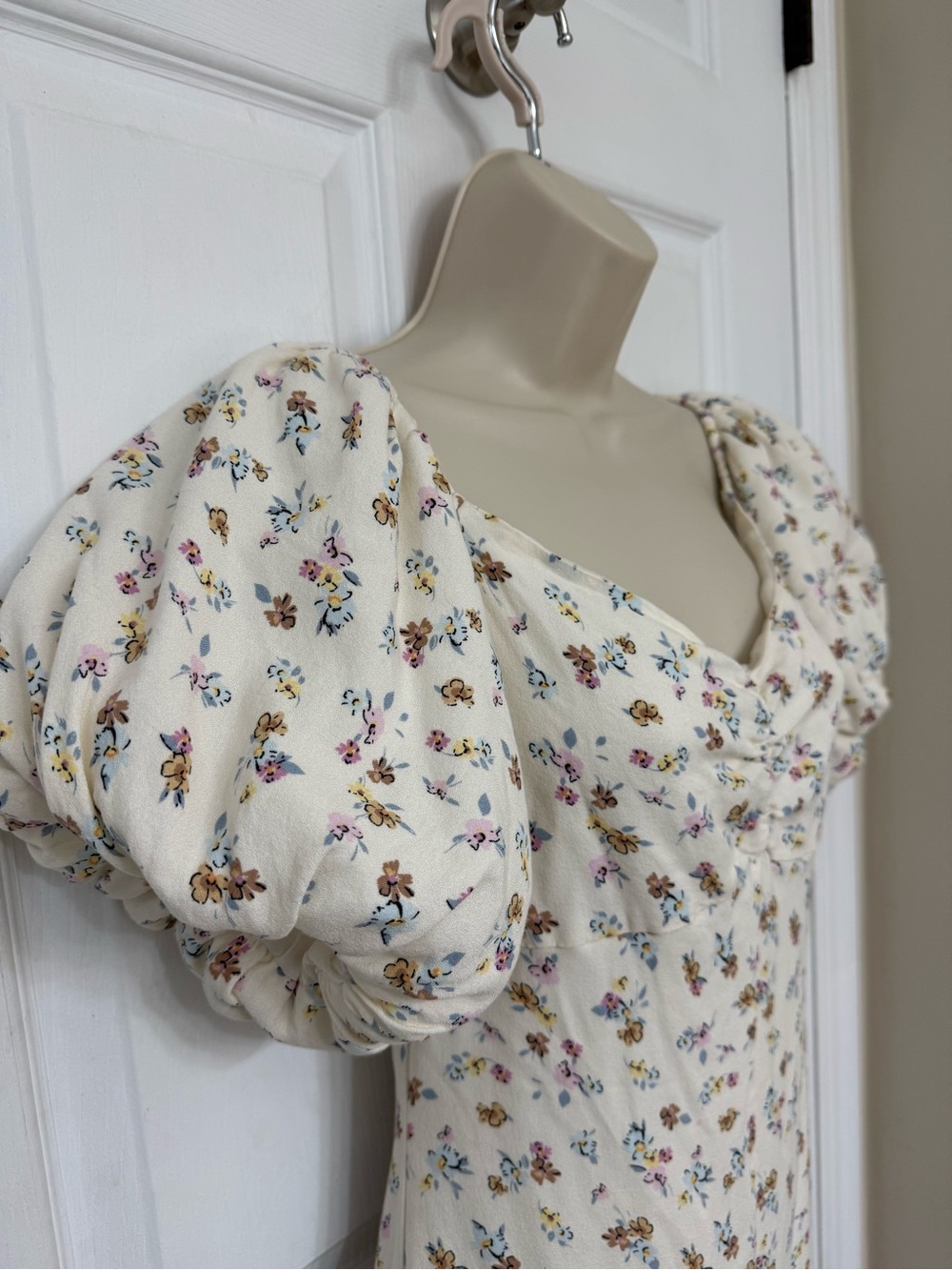 And Now This Floral Puff Sleeve Midi Dress Cream Cottagecore Small - Picture 6 of 12